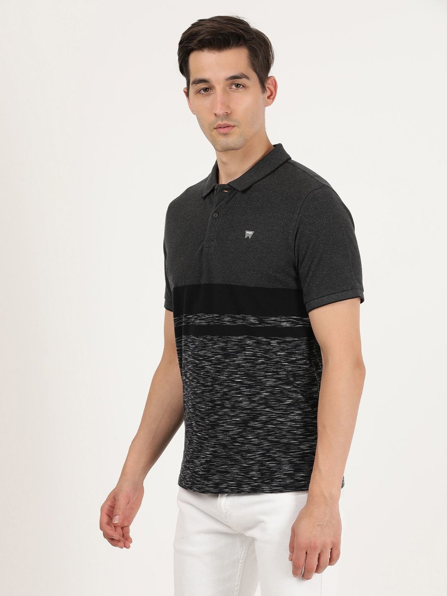 Wrangler Grey Cotton Regular Fit Printed Polo T-Shirt