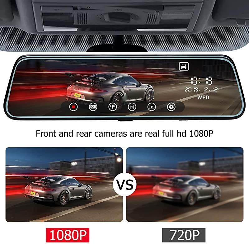 Inch Touch Screen Car Camera " Rearview Mirror FHD 80P Dash DVR Cam Backup Camera Night Vision Front and Rear Dual Lens Video Recorder Reversing