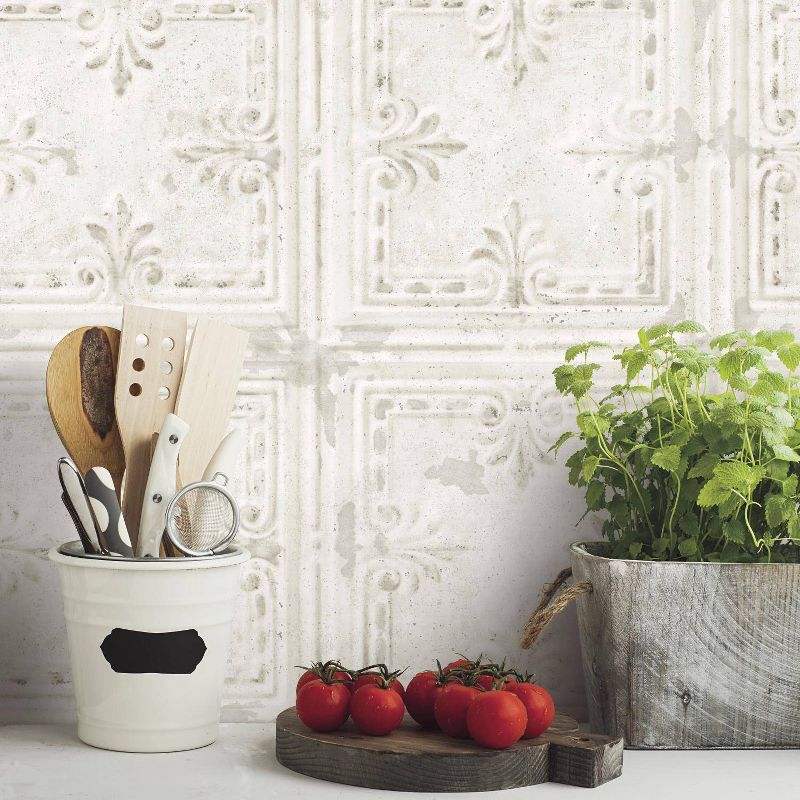 RoomMates 28.2" Tin Tile P&S Wallpaper White