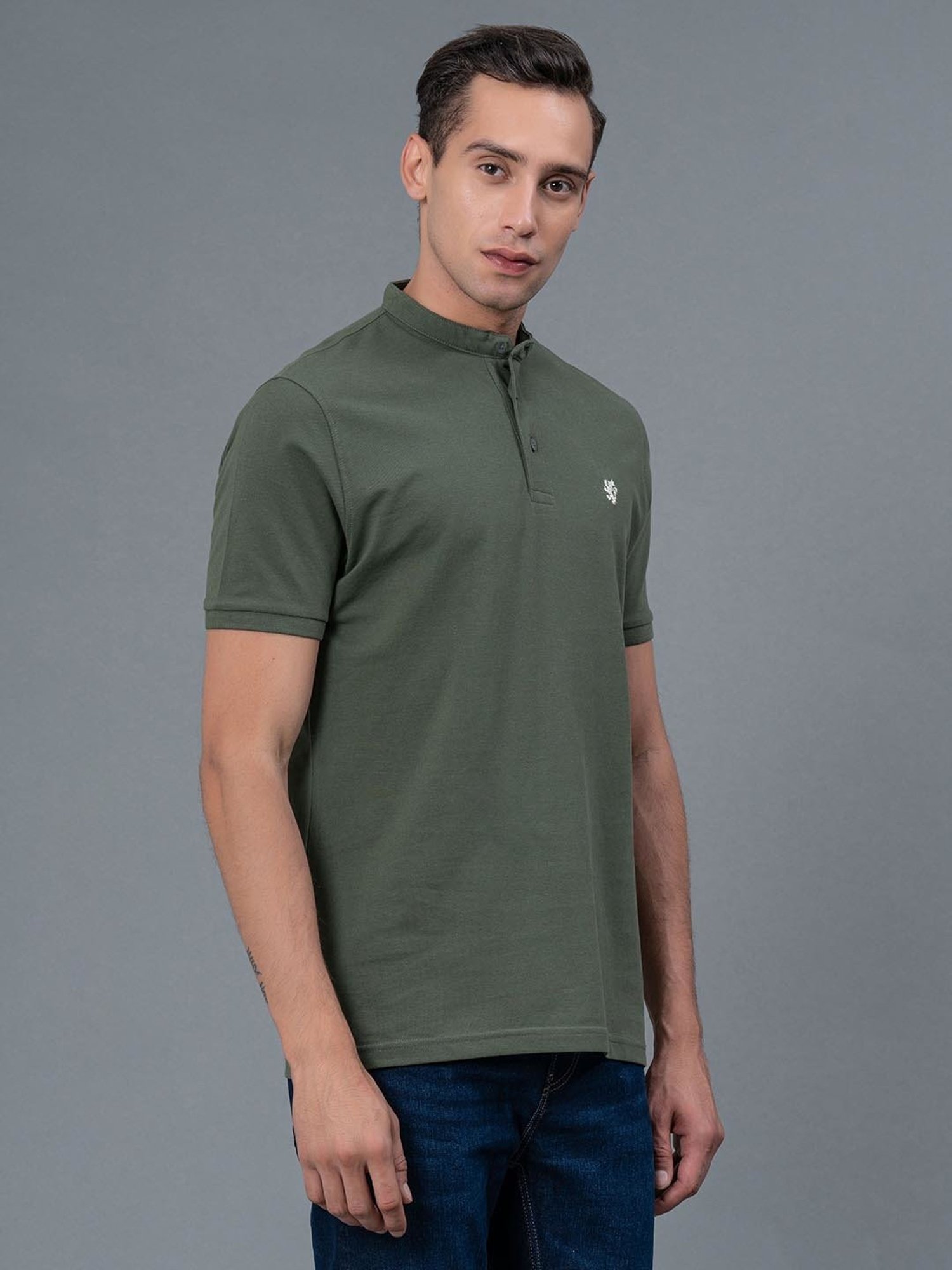Red Tape Stone Green Regular Fit Cotton T-Shirt