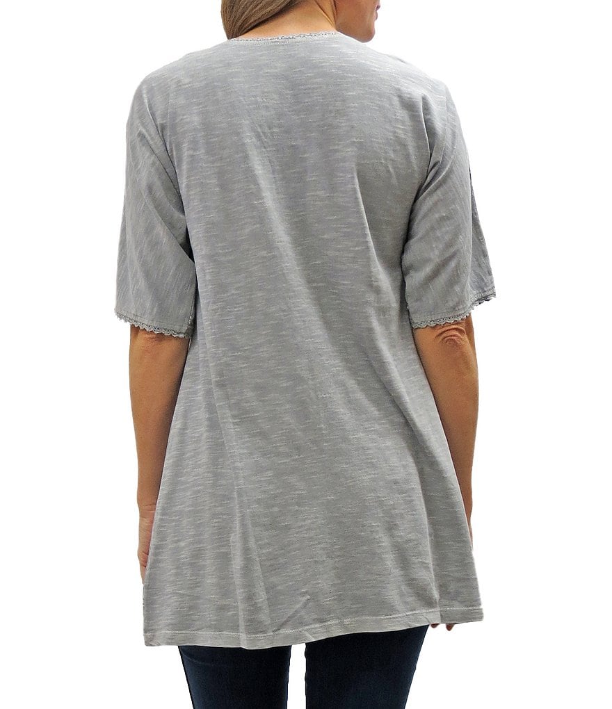 Karyn Seo Athena Tonal Embroidered Elbow Sleeve Tunic