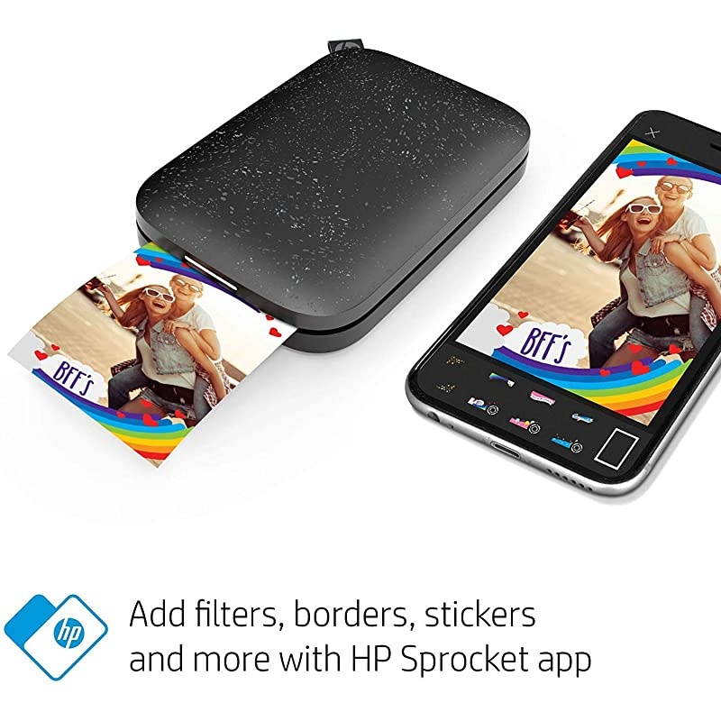 Sprocket Portable 2x3 Instant Photo Printer Black Noir Print Pictures on Zink StickyBacked Paper from your iOS Android Device