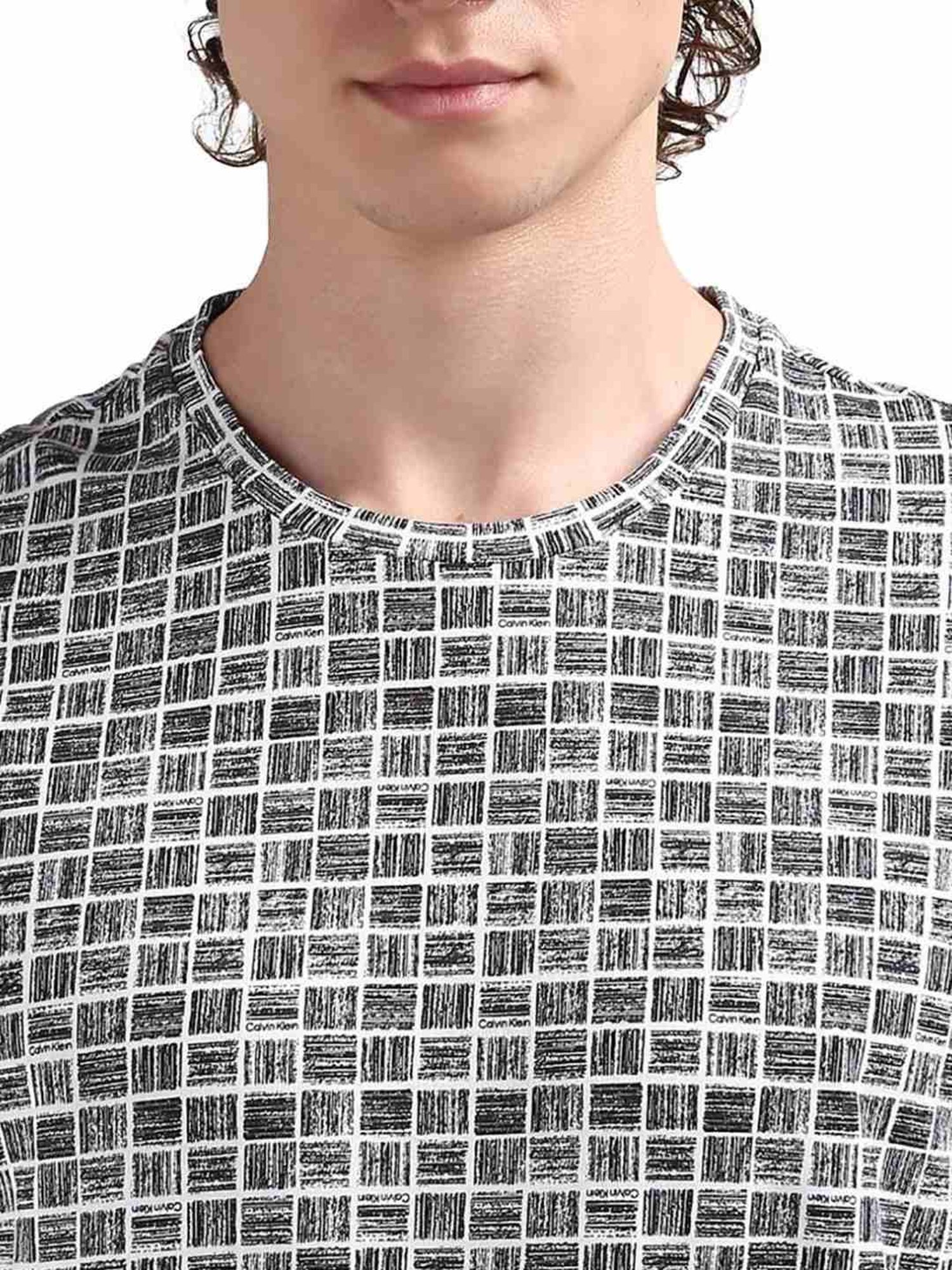 Calvin Klein Black Cotton Regular Fit Checks T-Shirt