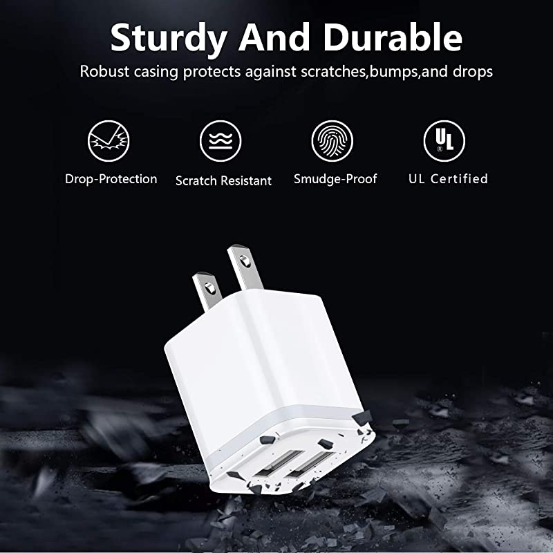USB Wall Charger, 5-Pack 2.1A/5V Dual Port USB Cube Power Adapter Charger Plug Charging Block Replacement for iPhone Xs/XR/X, 8/7/6 Plus, Samsung, HTC, LG, Moto, Android Phones