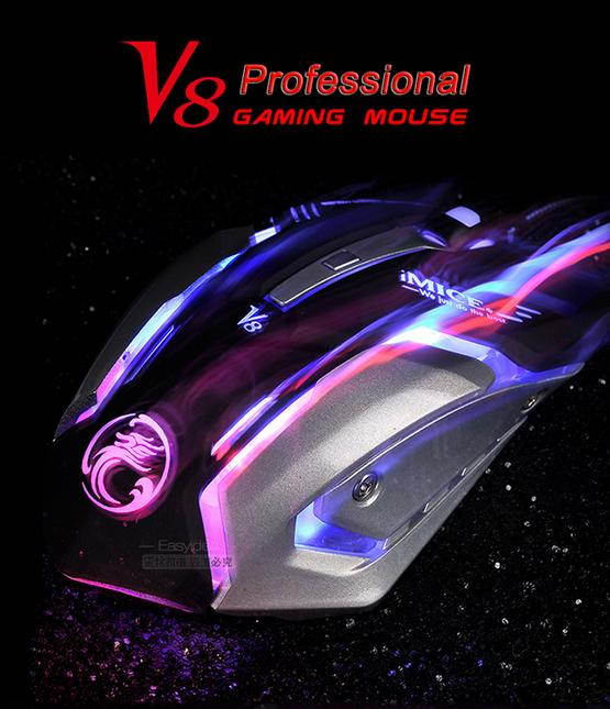 Funtech 4000DPI Wired Gaming Mouse 6 Buttons 500Hz Adjustable LED Optical Professional Gamer Mouse USB Computer Mice For PC Laptop V8