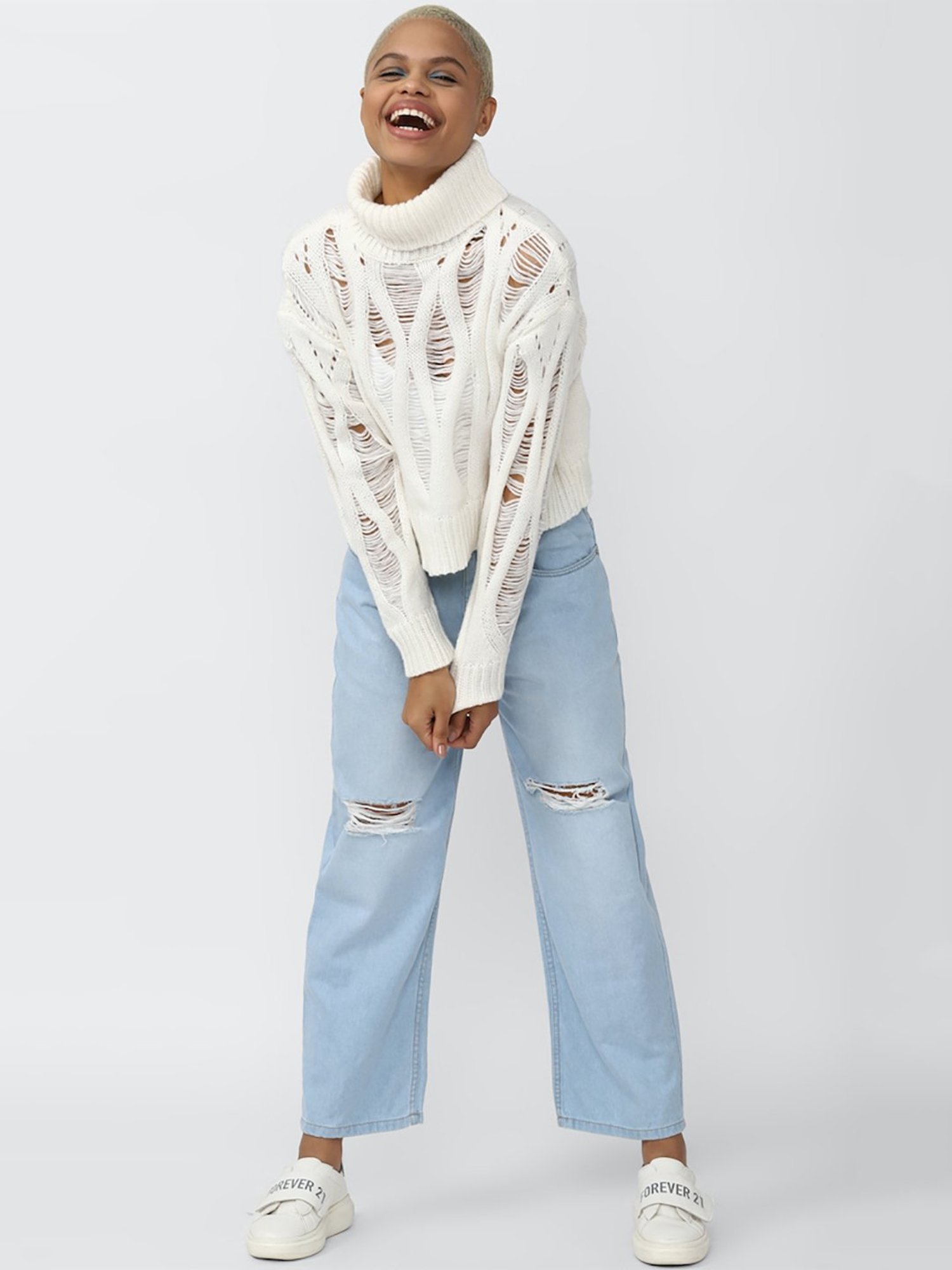 Forever 21 White Textured Sweater
