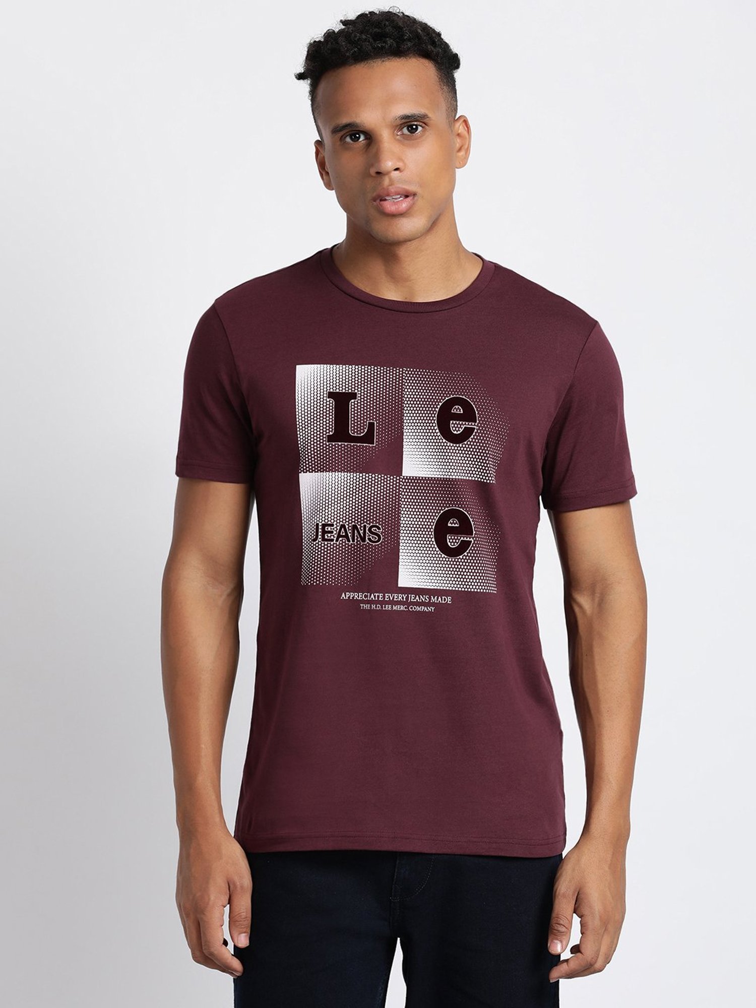 Lee Wine Slim Fit Graphic Print Crew T-Shirt