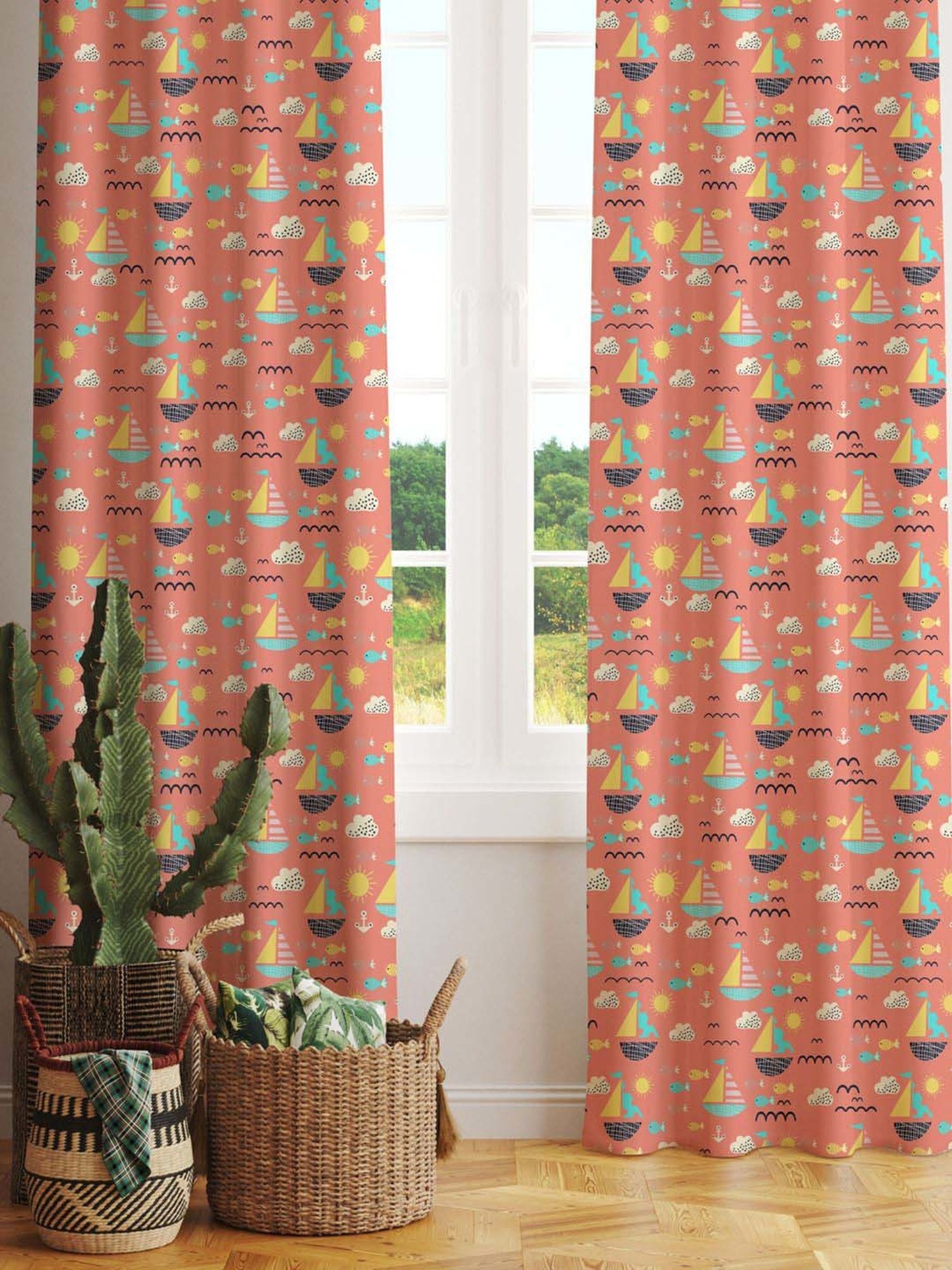 Swayam Brown Paisley J&B Blackout Eyelet Door Curtain - Single Piece (7 Ft)