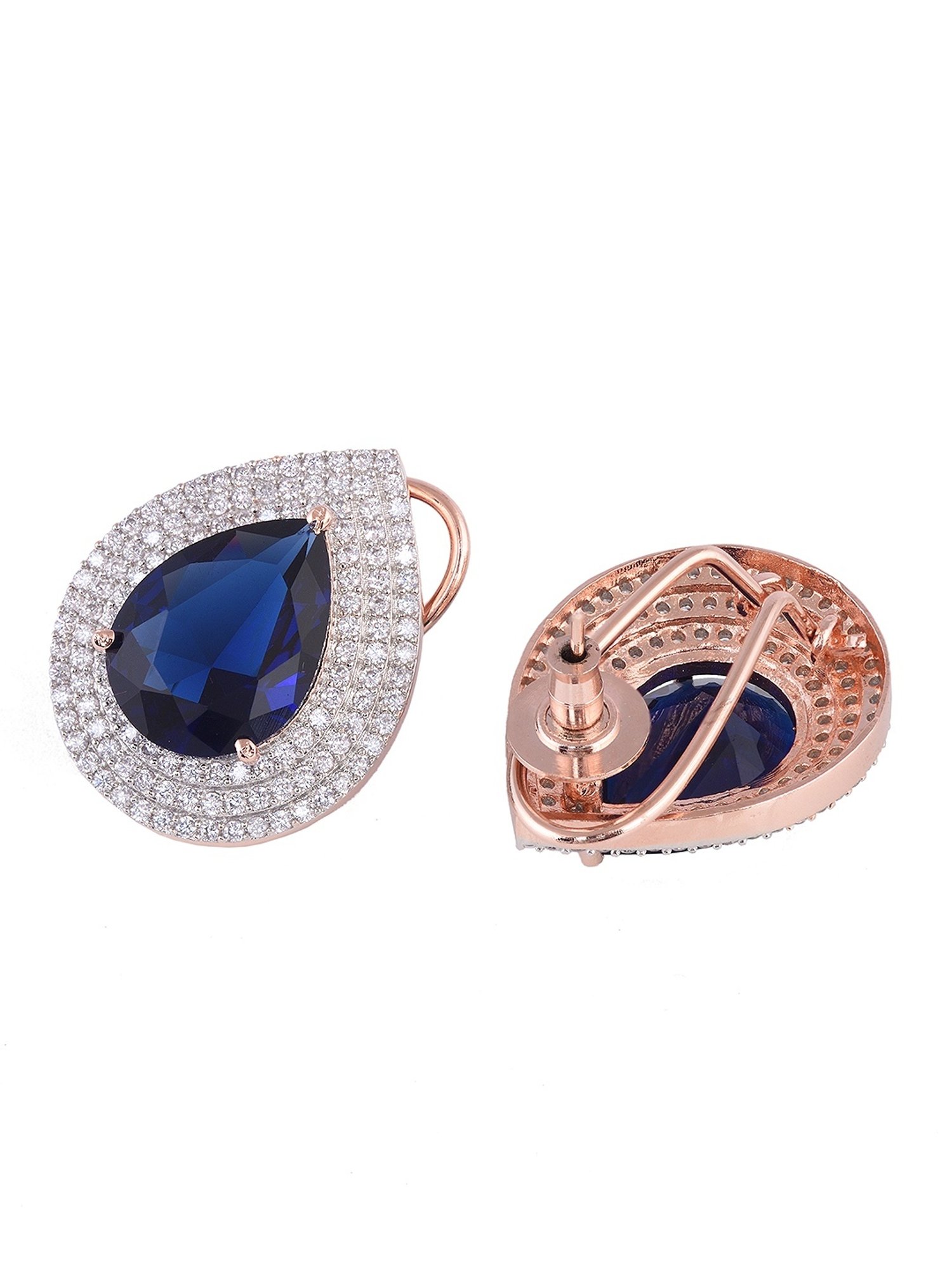 Saraf RS Jewellery Rose Gold Blue Statement Studs Earrings