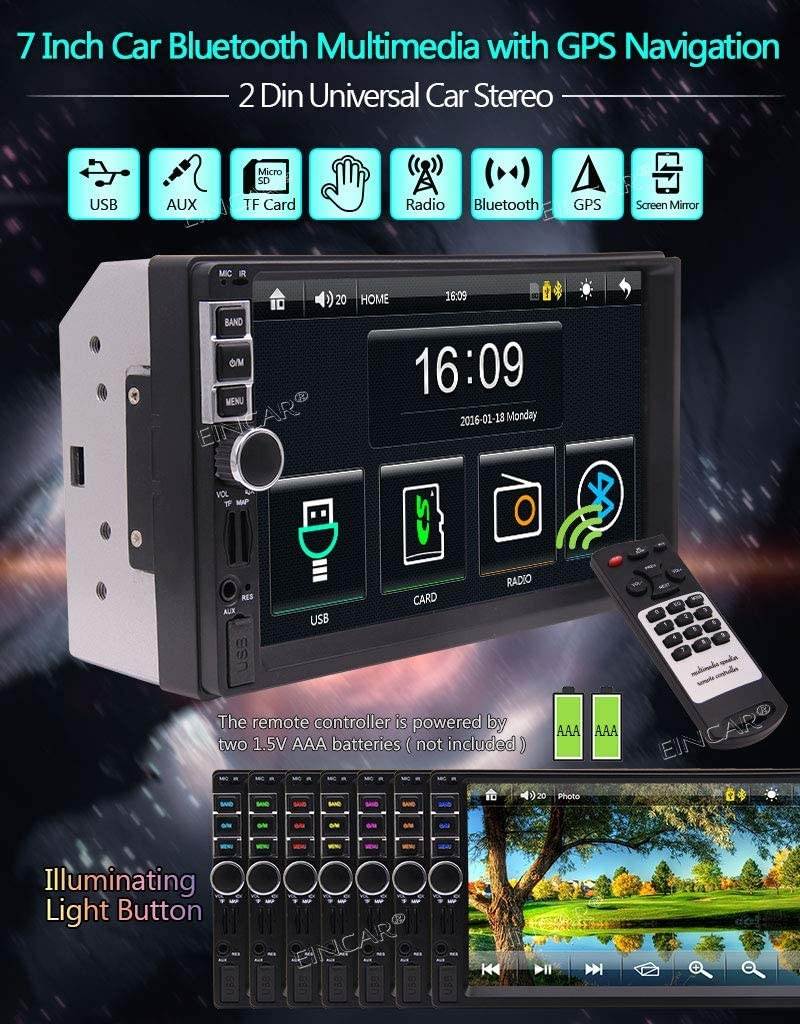 7 Inch Capacitive Touchscreen in Dash Video Player Car GPS Navigation Stereo Colorful Button/Bluetooth/USB/SD/FM Radio Receiver for Universal 2 Din with Free 8GB Map Card