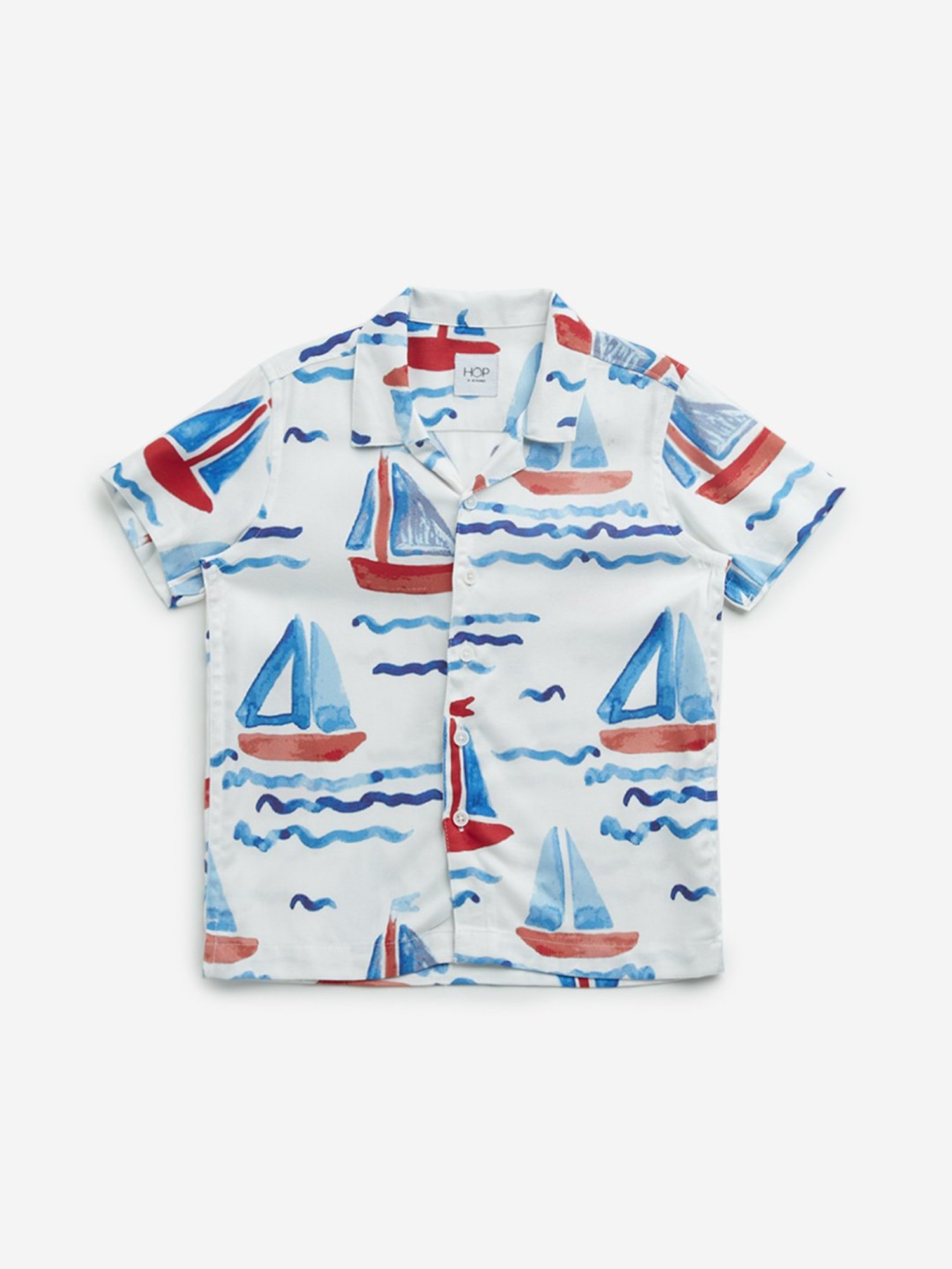 HOP Kids by Westside White & Blue Sea-Inspired Printed Shirt