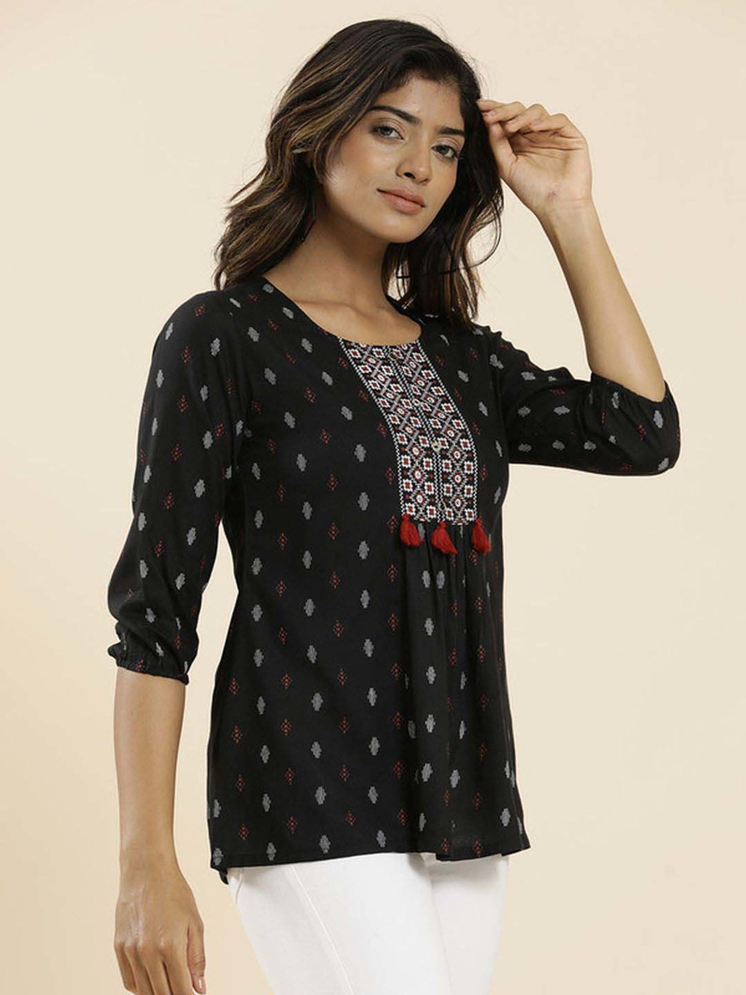 Jaipur Kurti Black Printed Top