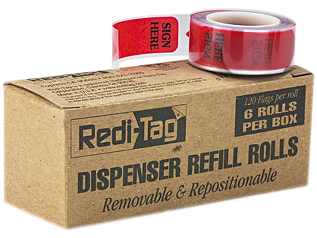 Redi-Tag 91012 Printed Message Arrow Flag Refills, "Sign Here", 6 Rolls of 120 Flags/Box