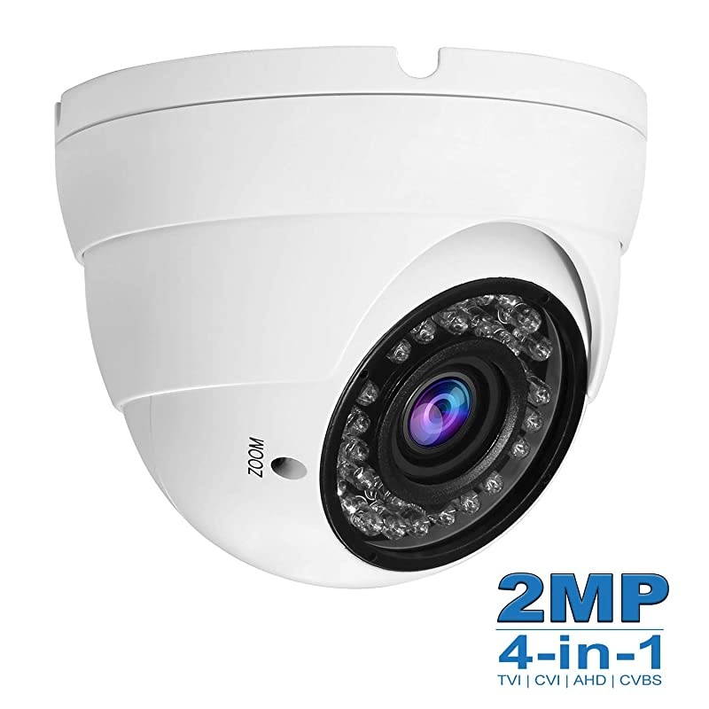 2MP CCTV Camera HD 1080P 4-in-1 (TVI/AHD/CVI/960H CVBS) Security Dome Camera, 2.8-12mm Varifocal Lens Analog Video Surveillance, Wide Angle Viewing Day & Night Indoor Outdoor Waterproof (White)