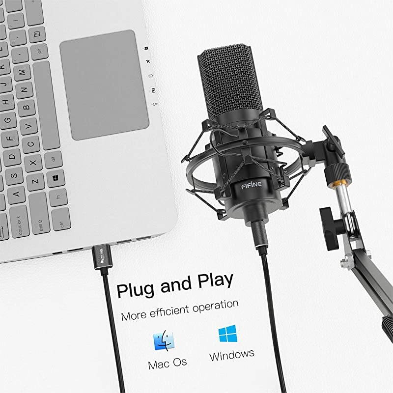 USB Streaming Microphone Kit Condenser Studio Mic with Arm Stand Pop Filter for Podcast Vocal Recording Singing YouTube Gaming Voice Over Directional Computer Mic for PC iMac LaptopK780A