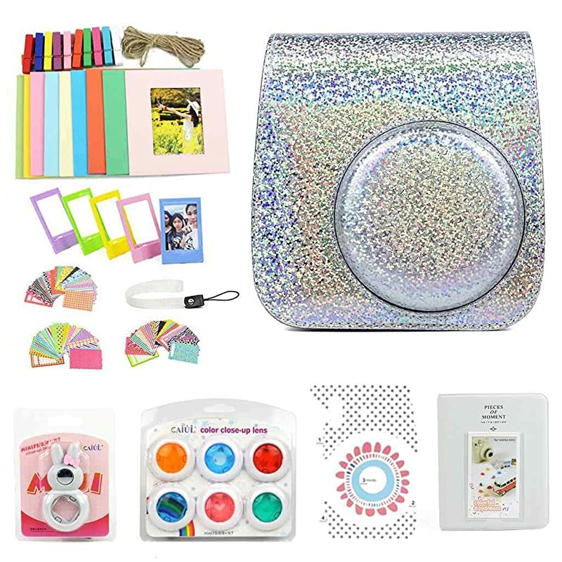 Camera Case Flash Silver kit for Fujifilm Instax Mini 9 8 Instant Film Camera Includes Camere Case Accessories Bundle