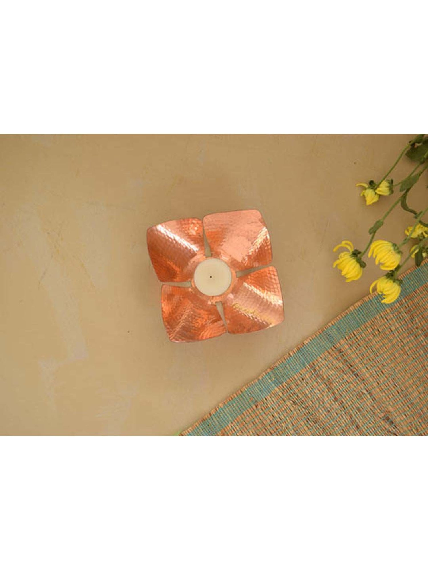 COPPRE Foliole Copper Tea Light Holder - Set of 1