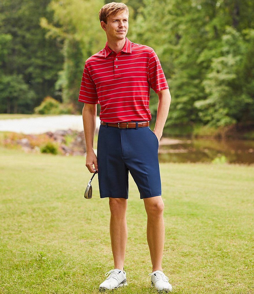 Roundtree & Yorke Big and Tall Performance 9#double; and 11#double; Inseam Flat Front Herringbone Print Shorts
