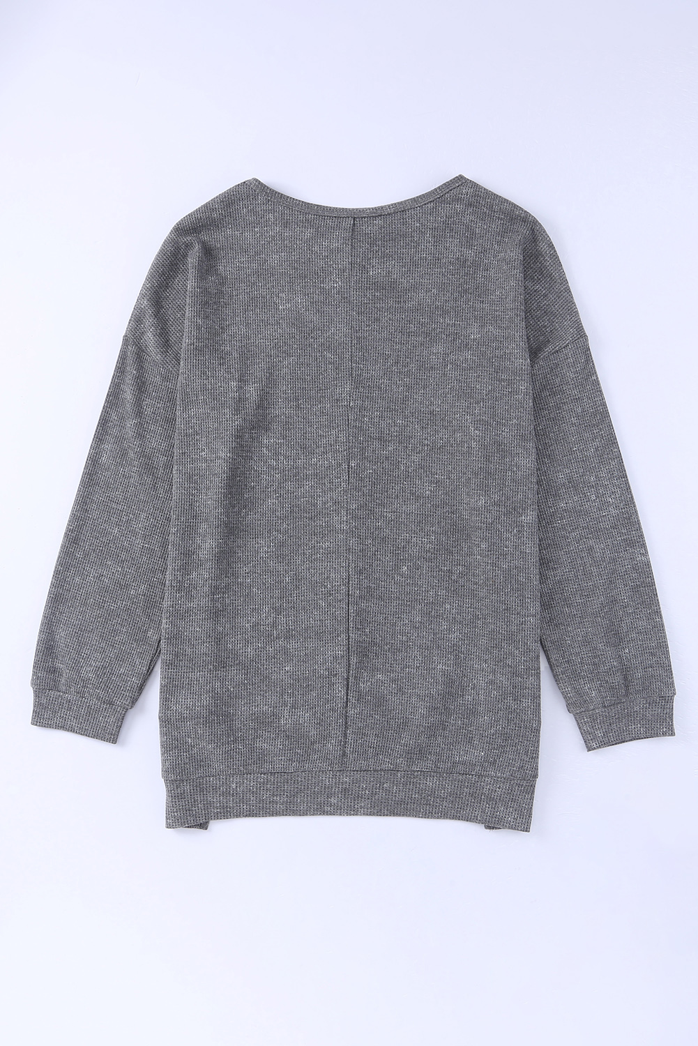 Grey Drop Shoulder Side Slit Pullover Long Sleeve Top