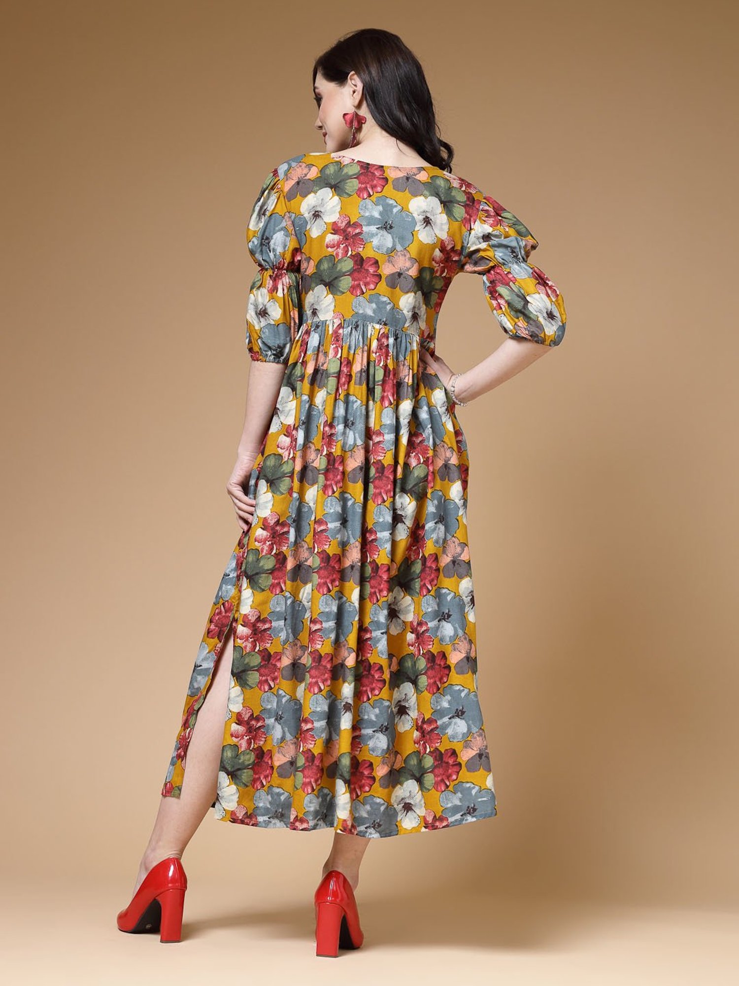 Indibelle Yellow Floral Ethnic Dress