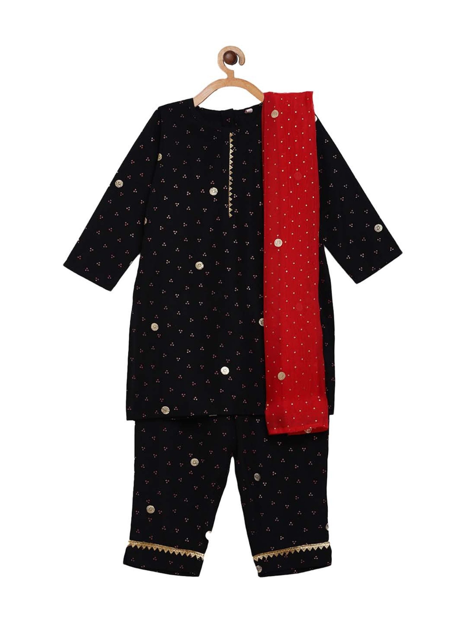 Ahalyaa Kids Black Printed Kurta & Dupatta With Pants