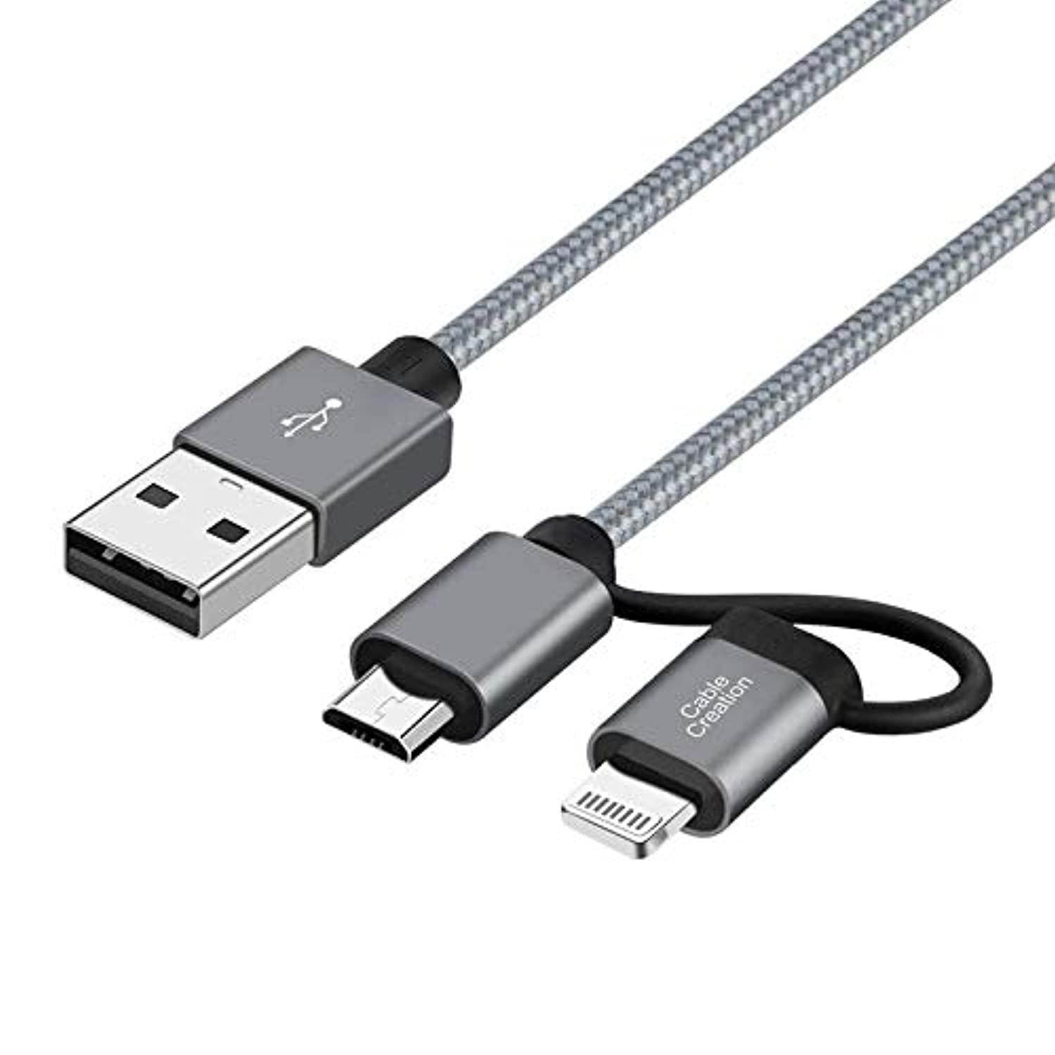 [Apple MFi Certified] CableCreation 2-in-1 Lightning to USB Data Sync Charge Cable, Lightning Micro USB 2-in-1 Cable for iPhone 6 6S 6Plus iPad Air mini Samsung & More,Gray Color,1.2M/4ft.