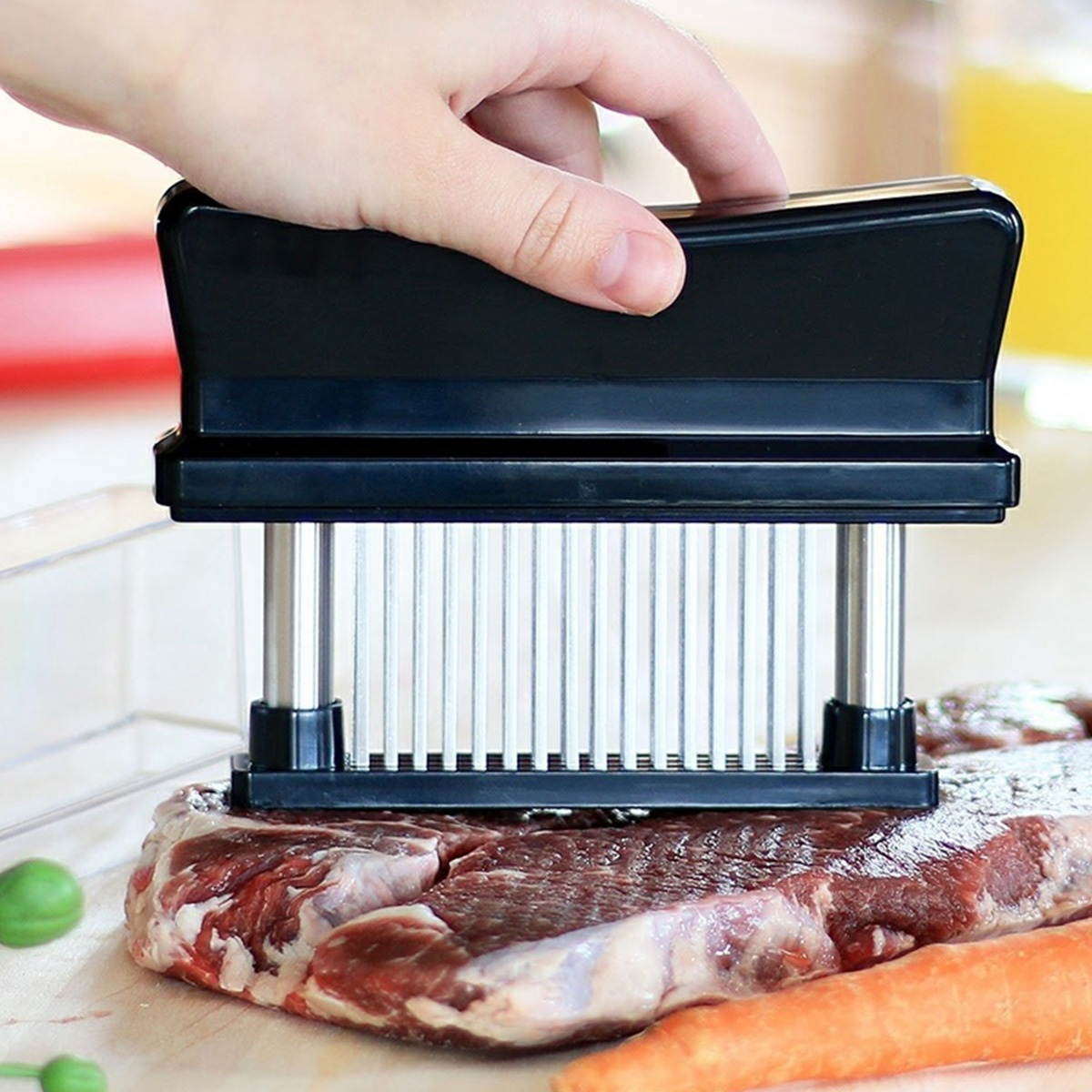 Meat Tenderizer Tool 48 Ultra Sharp Needle Stainless Steel Blades Kitchen Tool for Chicken Steak Beef Pork Fish Make a Difference in Tenderness (Black)