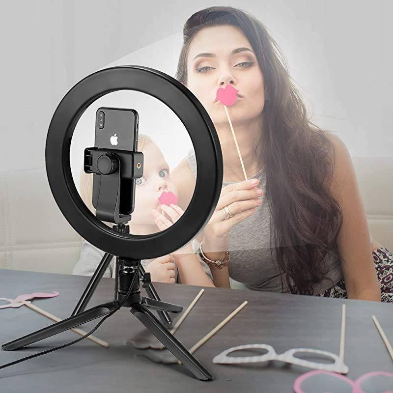 Ring Light 10 with Stand Tripod for Makeup Live Streaming amp YouTube Video Table Camera Light with Cell Phone Holder Mini Dimmable Lamp with 3 Light Modes amp 11 Brightness Level 10 inch
