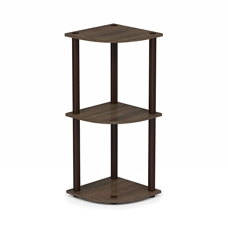 TurnNTube 3Tier Corner Display Rack Multipurpose Shelving Unit WalnutBrown