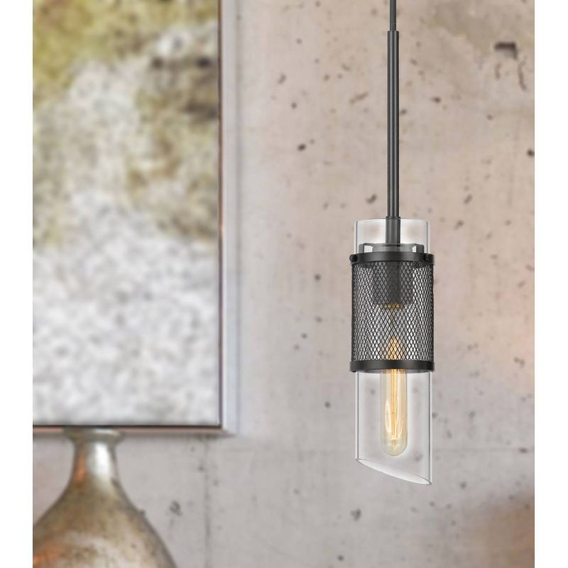 4.75 x 4.75" x 18.5" Savona Glass and Metal Mini Pendant with Shade Black - Cal Lighting