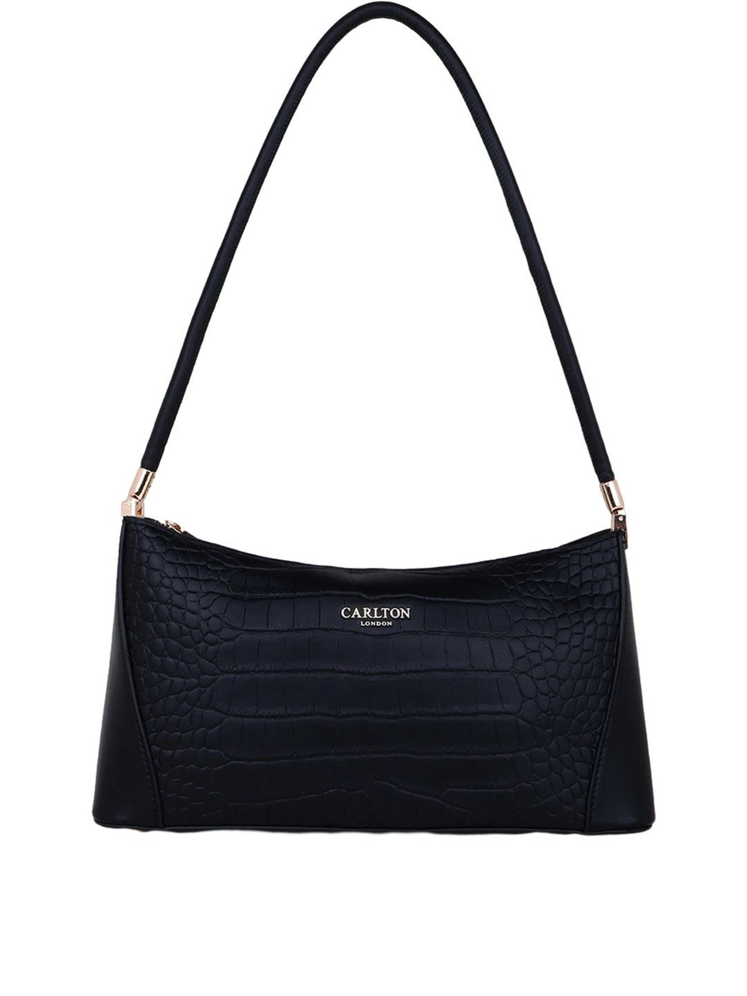 Carlton London Black Textured Medium Shoulder Handbag