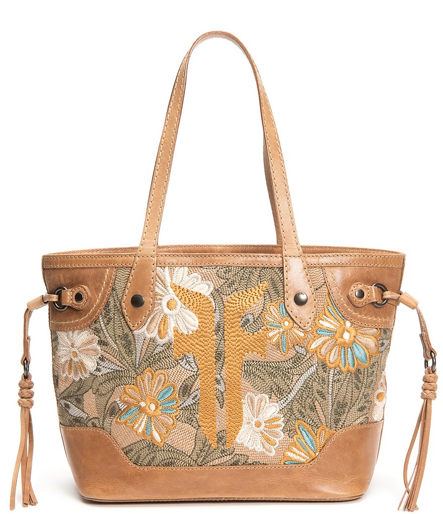 Frye Melissa Floral Embroidery Carryall Tote Bag