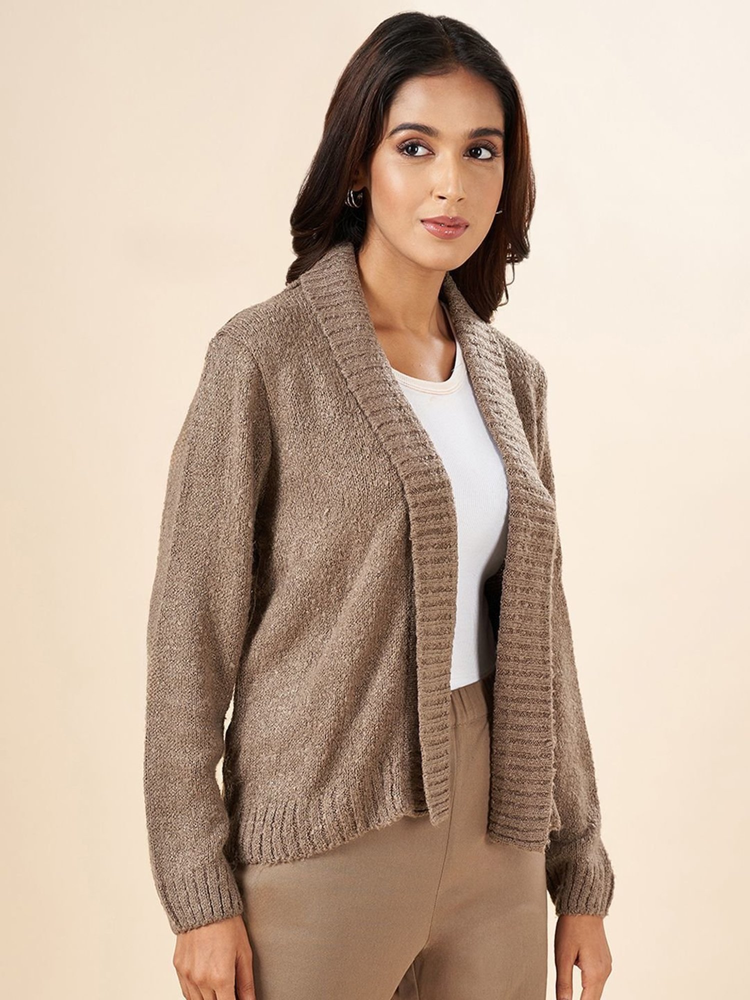 Akkriti by Pantaloons Grey Self Pattern Shrug