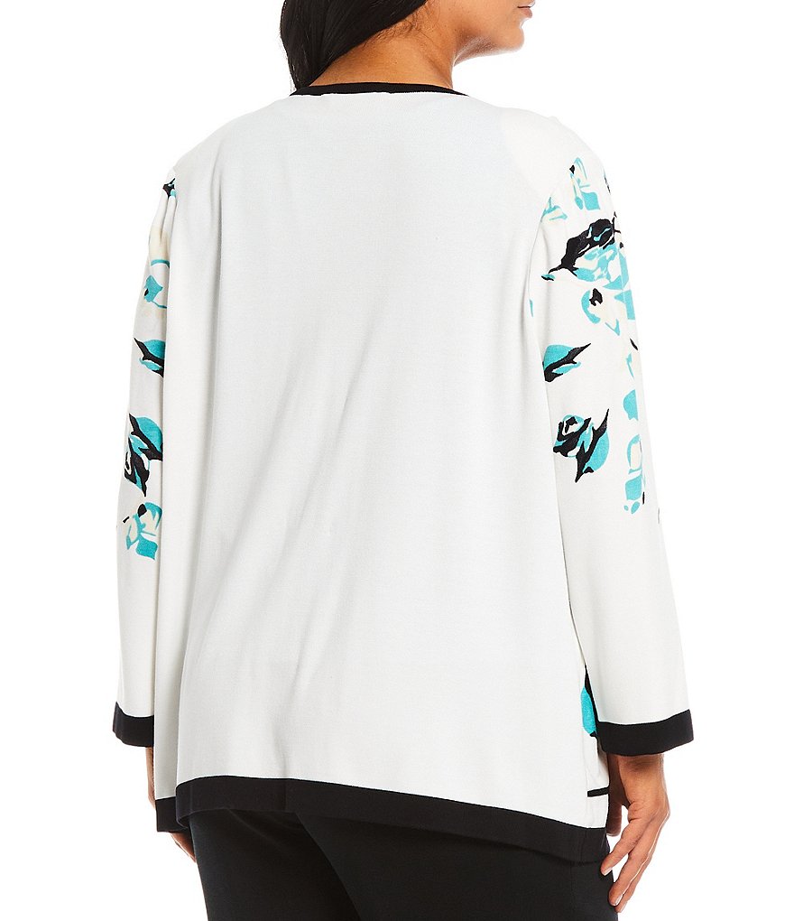 Ming Wang Plus Size Long Sleeve Floral Print & Soutache Jacket