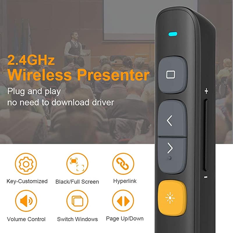 N29 Wireless Presenter with 300 FT Long Range 24GHz Presentation Clicker for Presentation Remote Powerpoint Clicker Slide Advancer Supports HyperlinkVolumeMacKeyCustomized