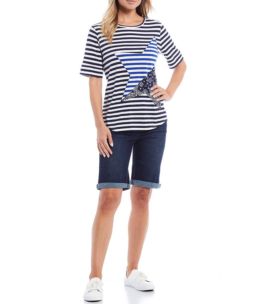 Westbound Patchwork Star Short Sleeve Crew Neck Cotton-Blend Tee