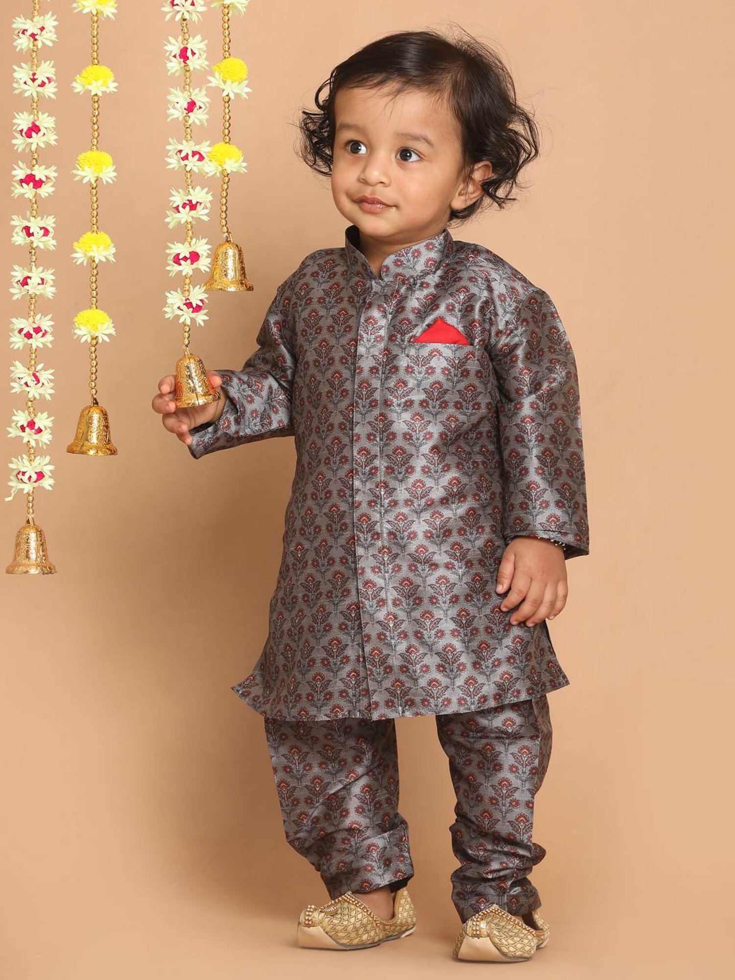 VASTRAMAY SISHU Grey & Red Floral Print Kurta Set