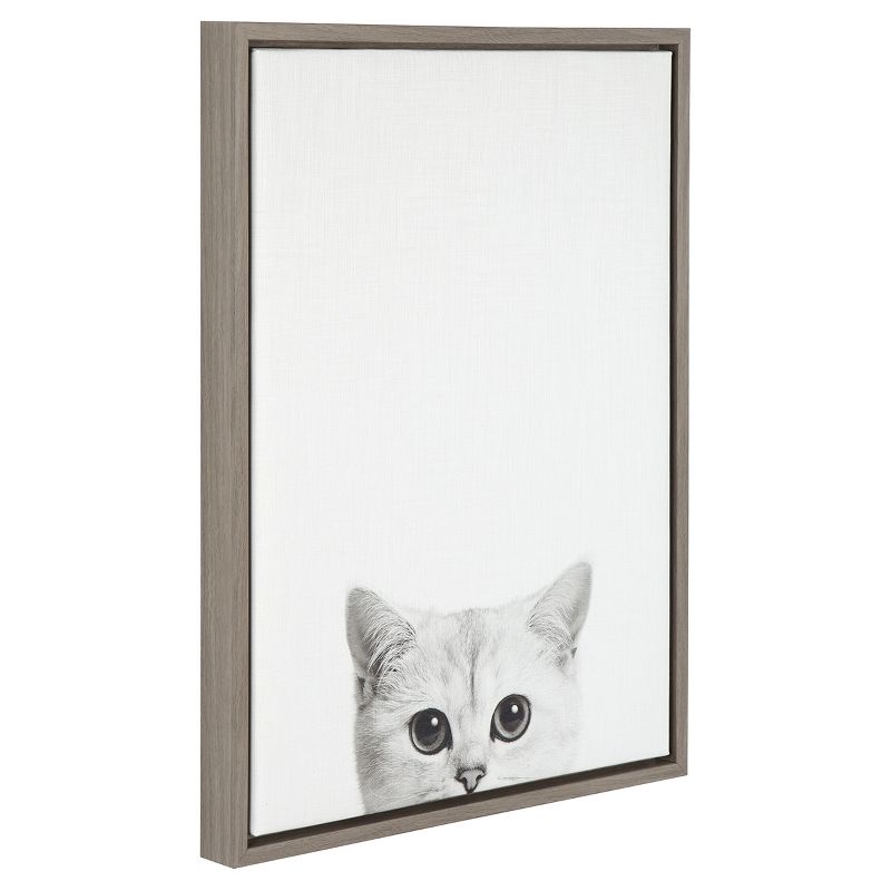 24" x 18" Kitty Framed Canvas Art Gray - Uniek