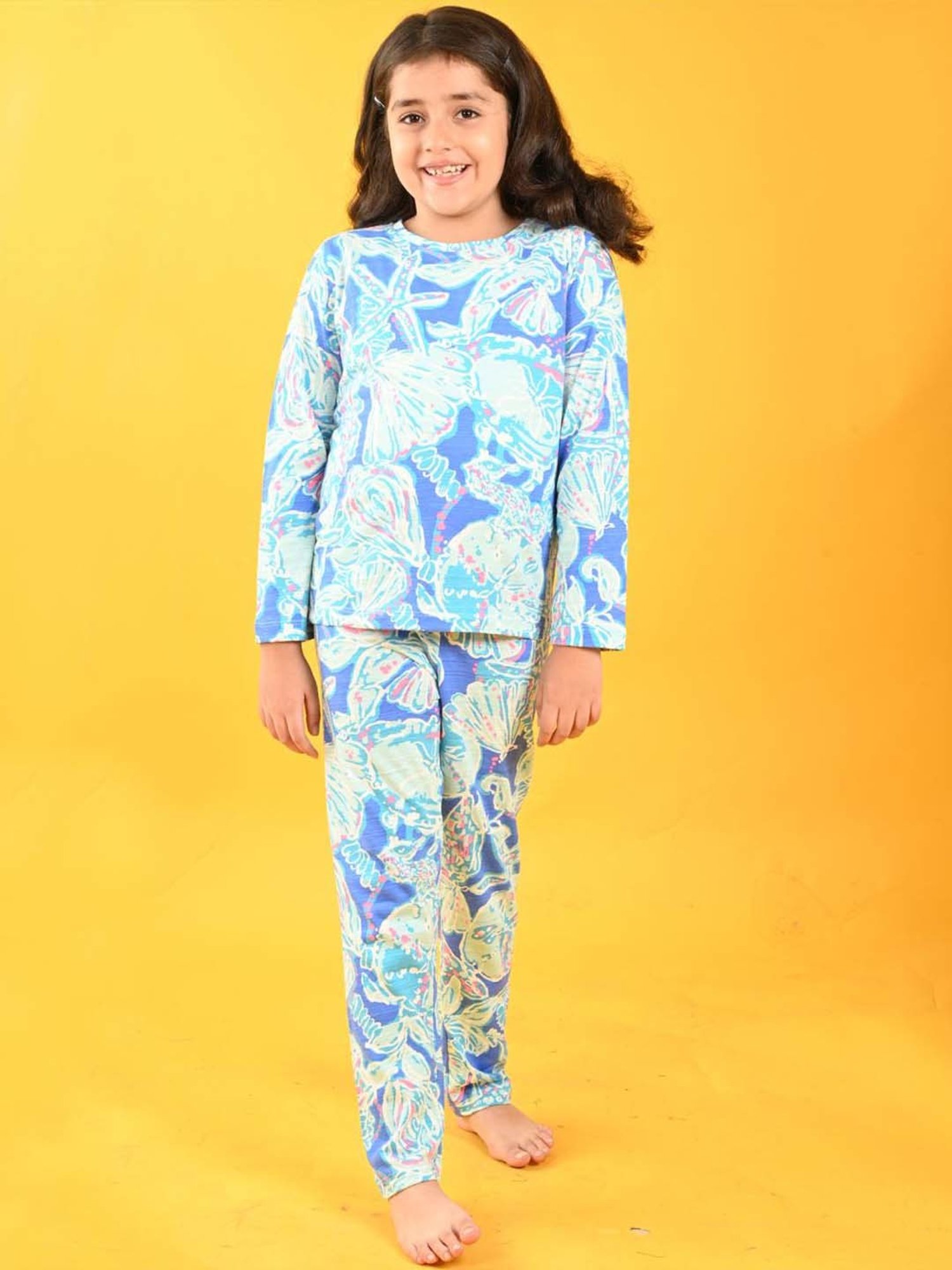 Anthrilo Kids Blue Cotton Printed Full Sleeves T-Shirt & Trouser