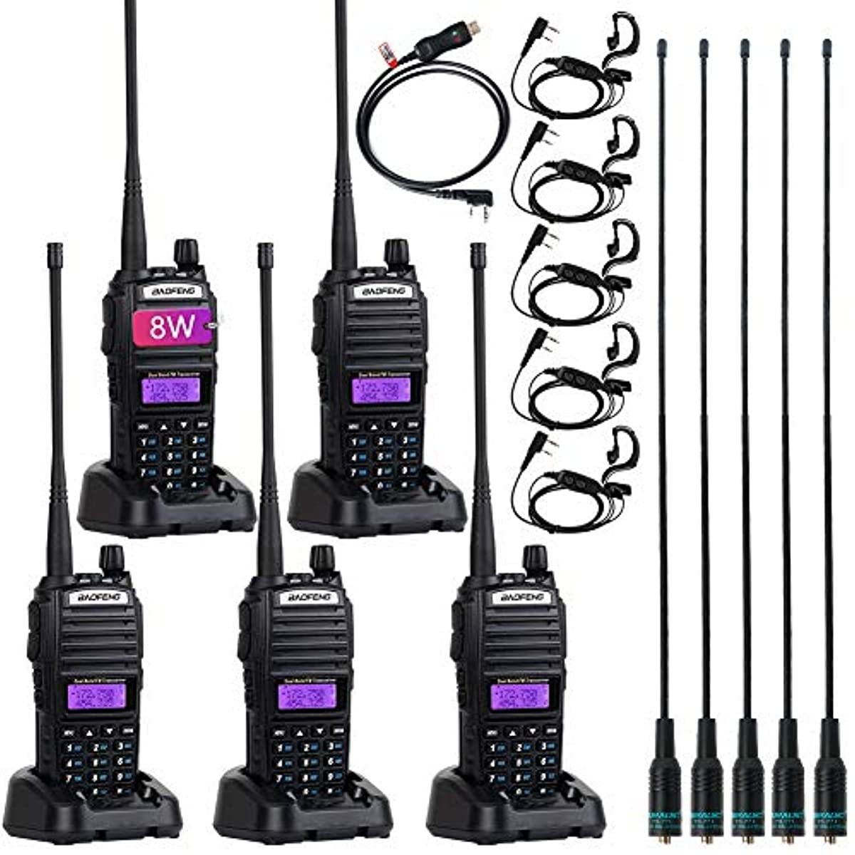 BaoFeng UV-82 BaoFeng Radio Ham Radio 2 Way Radio with Driver Free Progrmming Cable and Long Antenna(5 Pack-Black)