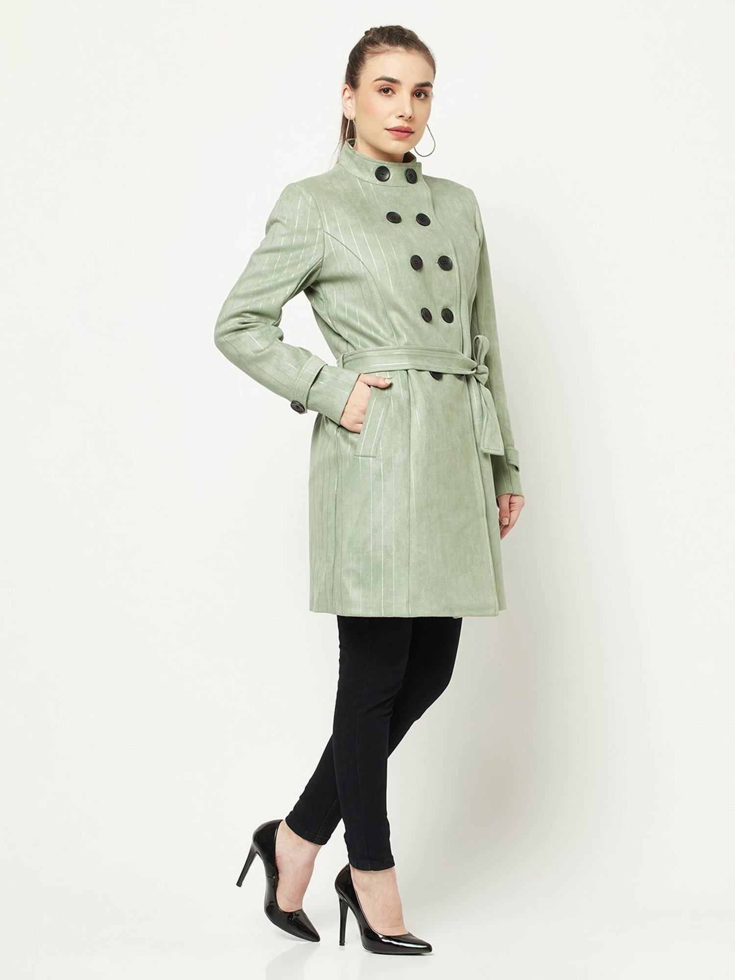 Crimsoune Club Green Striped Over-Coat
