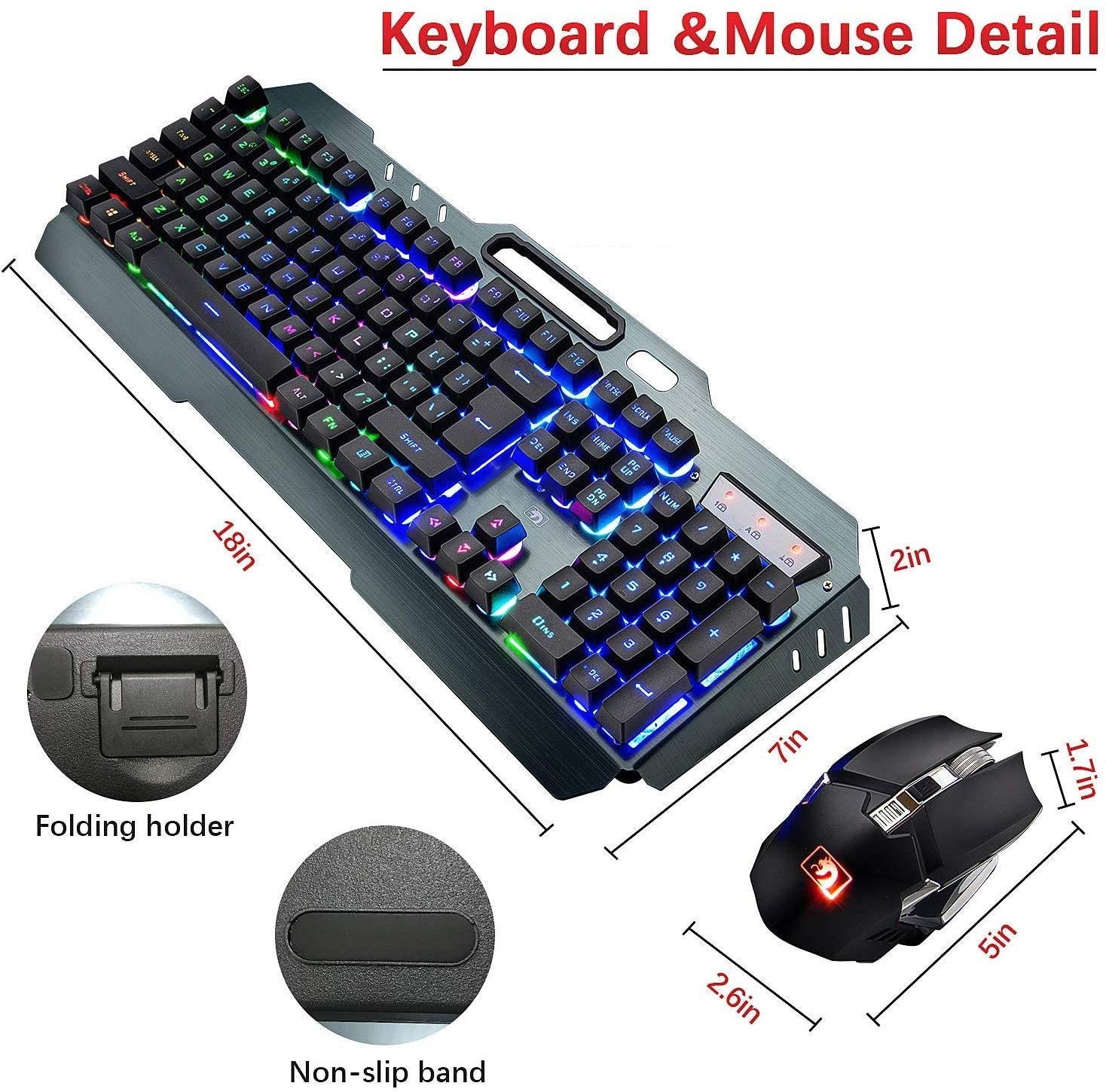 UKCOCO RGB Gaming Keyboard and Colorful Mouse Combo, USB Wired LED Backlight Gaming Mouse and Keyboard for Laptop PC Computer Gaming and Work, Letter Glow, Mechanical Feeling - Black