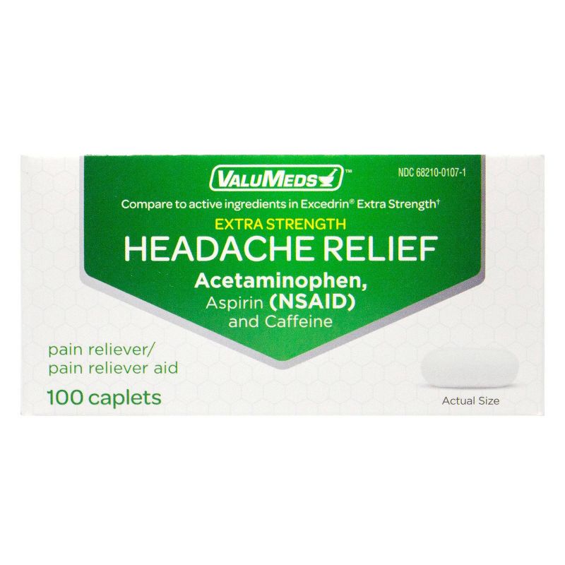 ValuMeds Extra Strength Headache Relief Caplets - Aspirin (NSAID)/Acetaminophen - 100ct