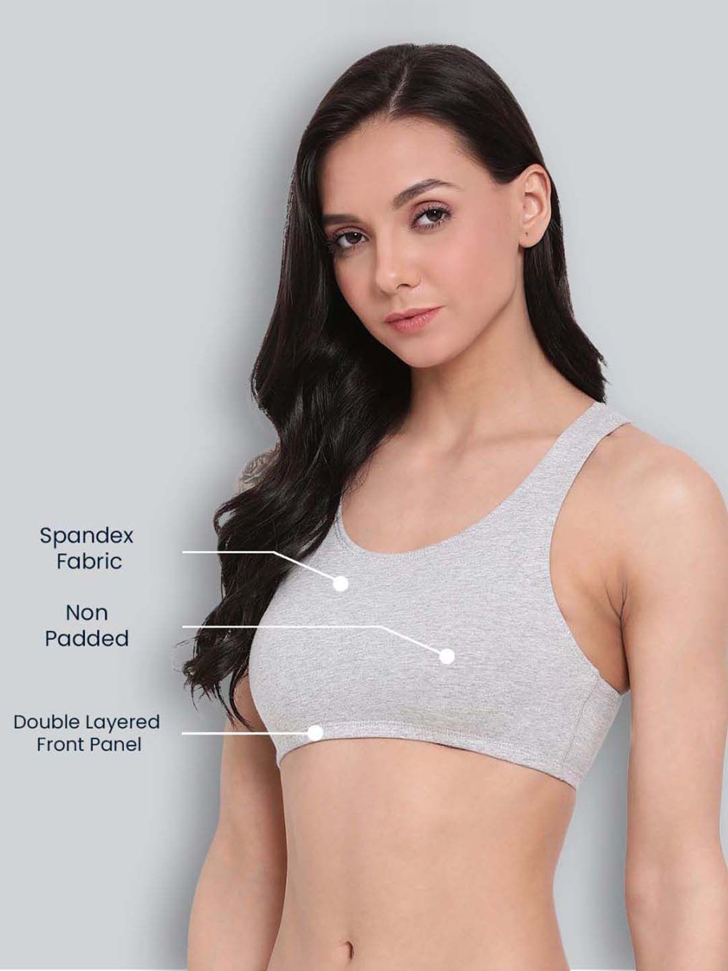 Lyra Grey Cotton Sports Bra