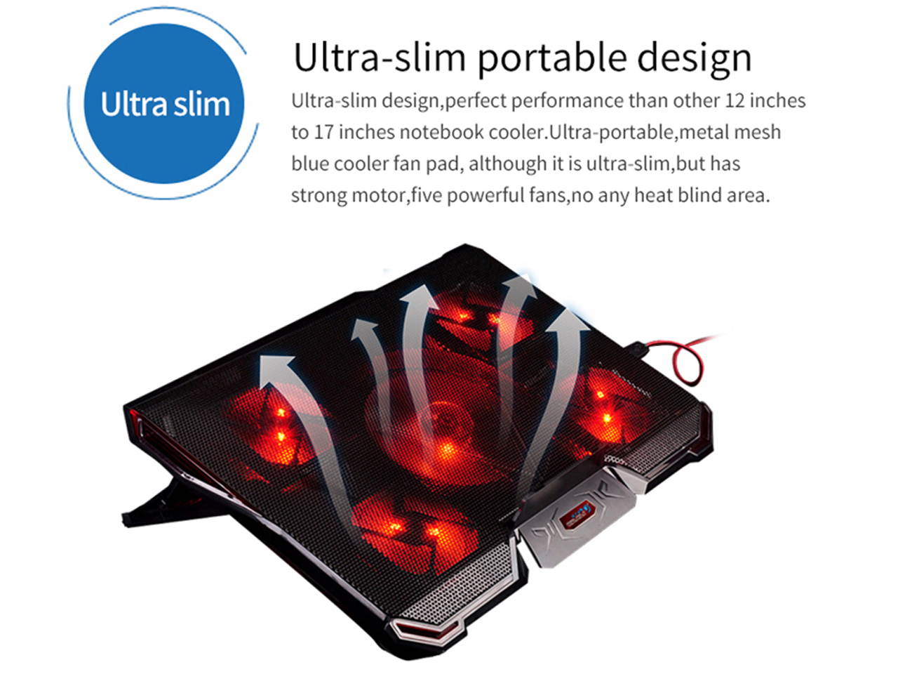 CoolCold 5 Fans 2 USB Laptop Cooling Pad Adjustable Notebook Holder High Speed Cooler for Macbook air/pro 12"13"14"15.6"17.3"