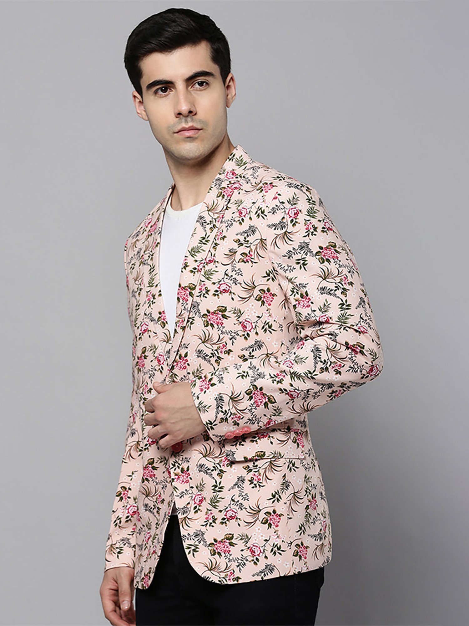 SHOWOFF Pink Cotton Slim Fit Floral Print Blazer