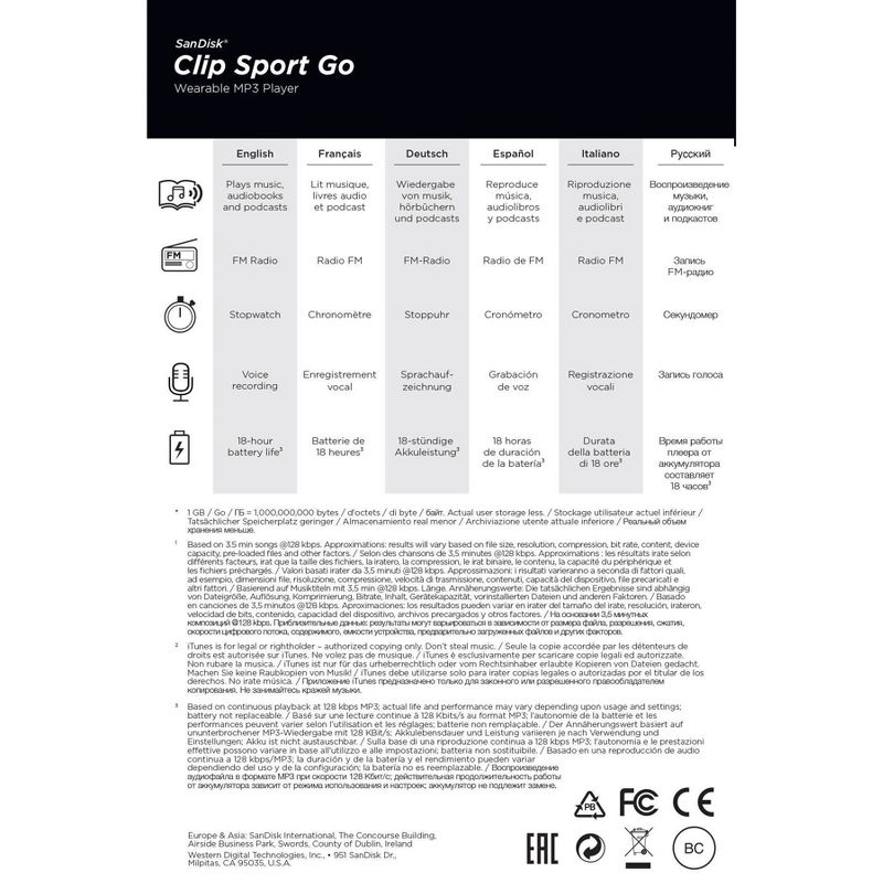 SanDisk Clip Sport Go 16GB MP3 Player -  Black