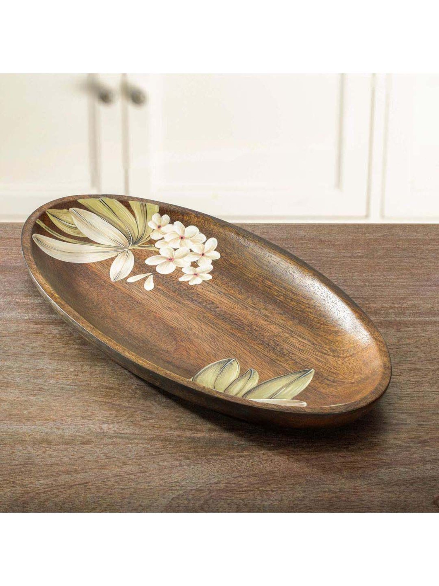 ellementry Frangipani Brown Wooden Oval Platter - Set of 1
