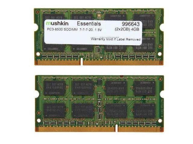 Mushkin Enhanced 4GB (2 x 2GB) Essentials DDR3 PC3-8500 1066MHz 204-Pin Laptop Memory Model 996643