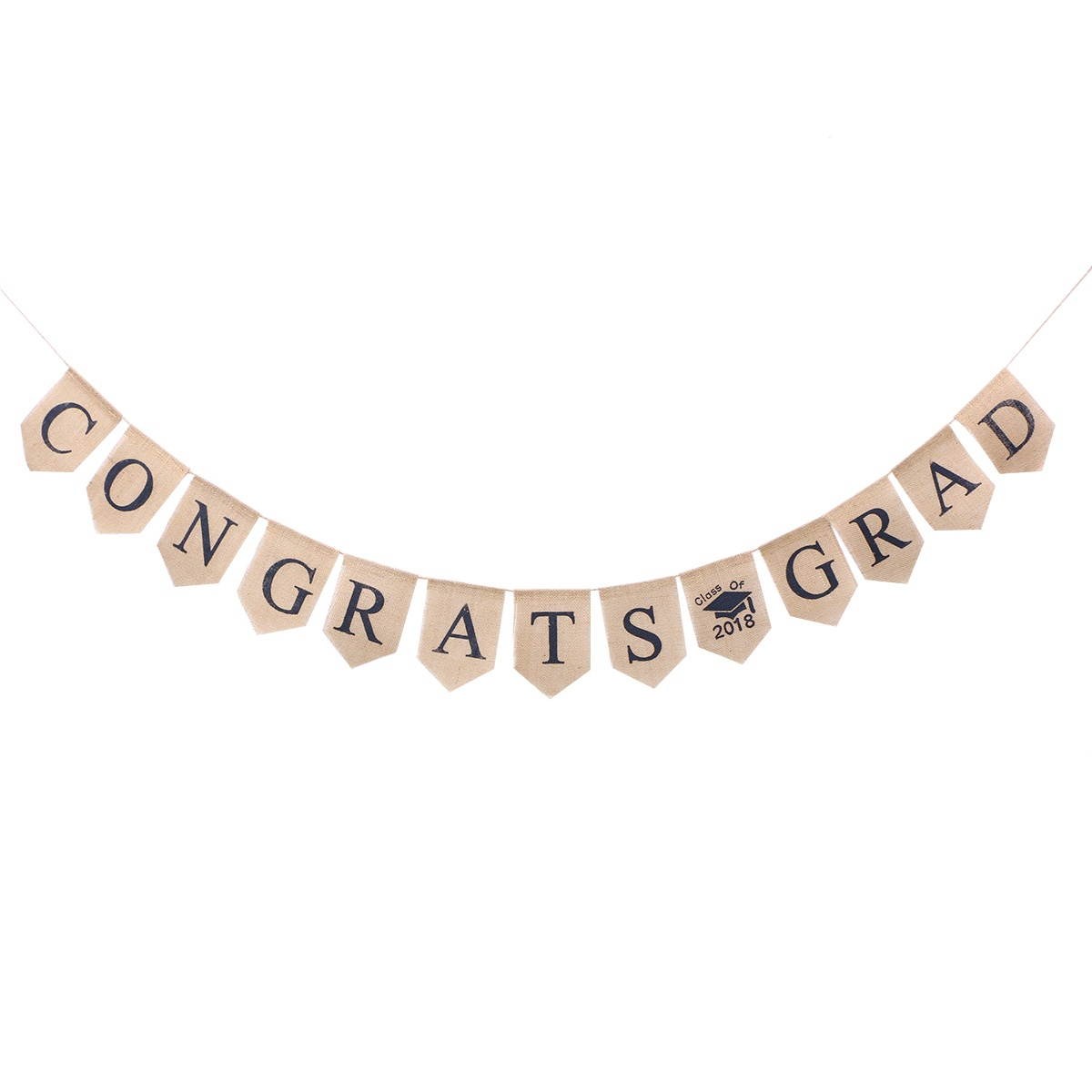3.5M CONGRATS GRAD Doctorial Hat Burlap Banners Graduation Bunting Banner for Party Decoration